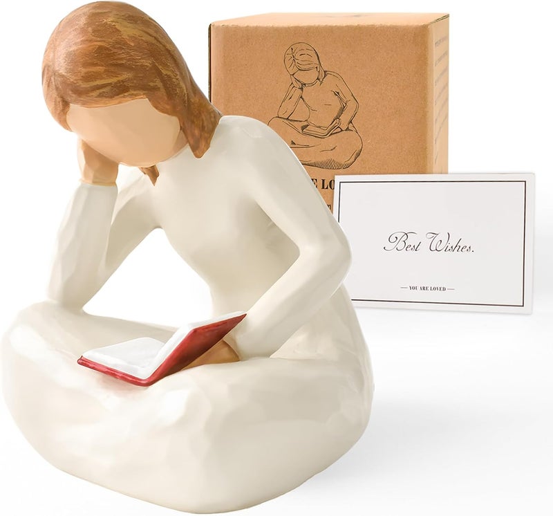 Cuayaes Reading Thinker Statue Book Lover Gifts for Women Readers, Graduates, Students, Teachers, Bookshelf Decor Aesthetic Sculpture Home Decor for Shelves Desk Office Living Room - Image 1